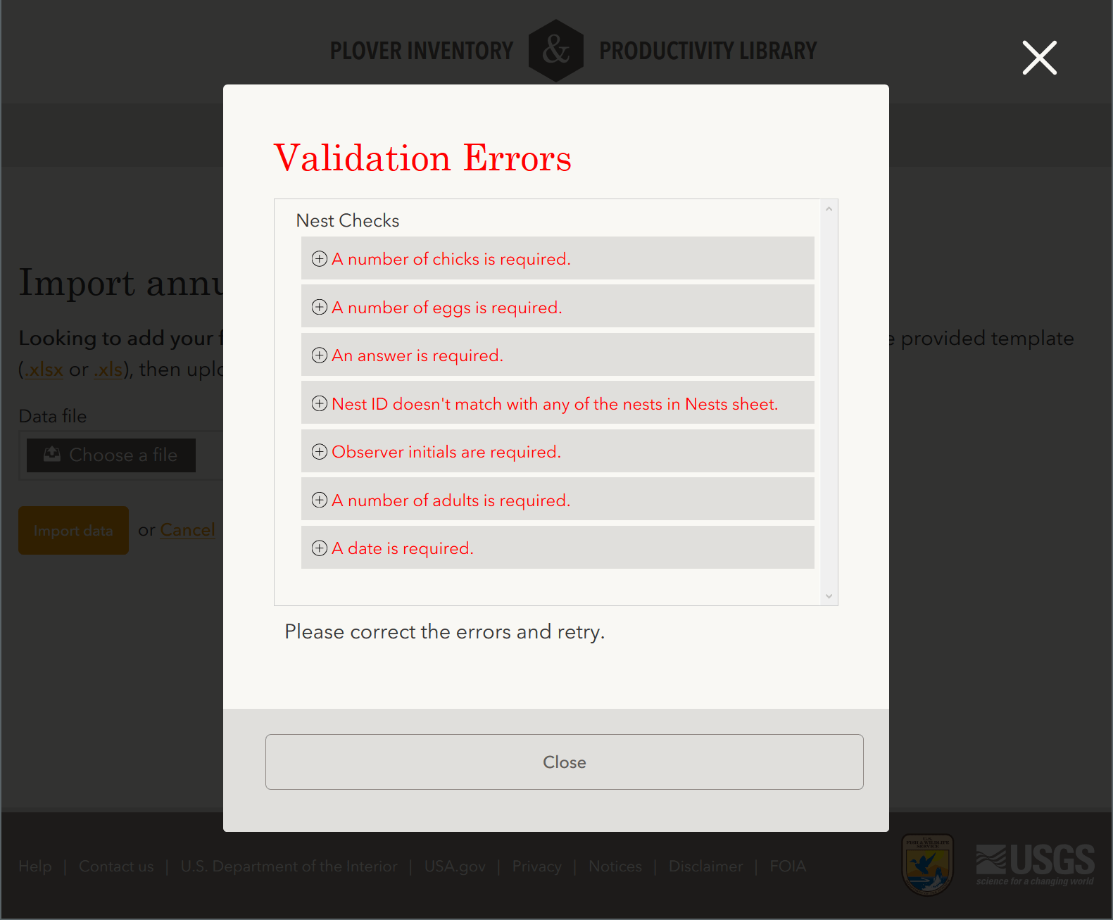 The import validation overlay.