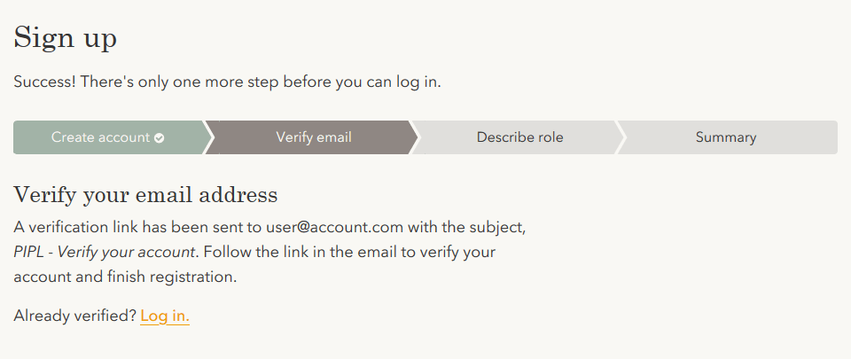 A message asking the user to verify their email address.